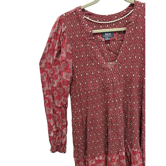 Maeve By Anthropologie Red/White Patterned Long Sleeve Dress Size S 100% Cotton - Picture 3 of 7
